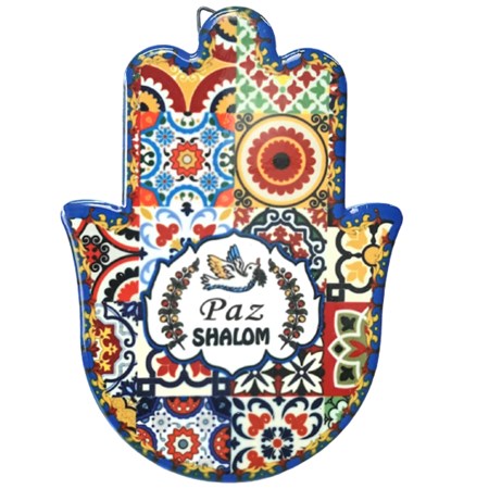 Hamsa de cerâmica colorida -  Paz Shalom